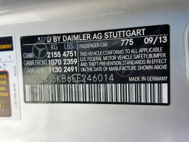 WDDKJ5KB6EF246014 - 2014 MERCEDES-BENZ E 350 SILVER photo 10