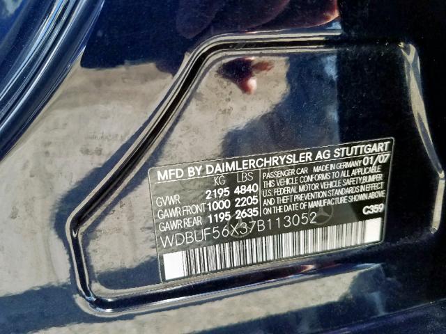 WDBUF56X37B113052 - 2007 MERCEDES-BENZ E 350 BLUE photo 10