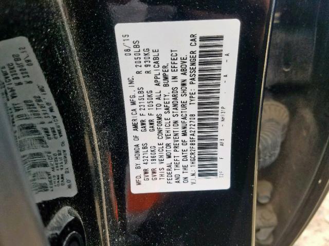 1HGCR2F89FA272708 - 2015 HONDA ACCORD EXL BLACK photo 10