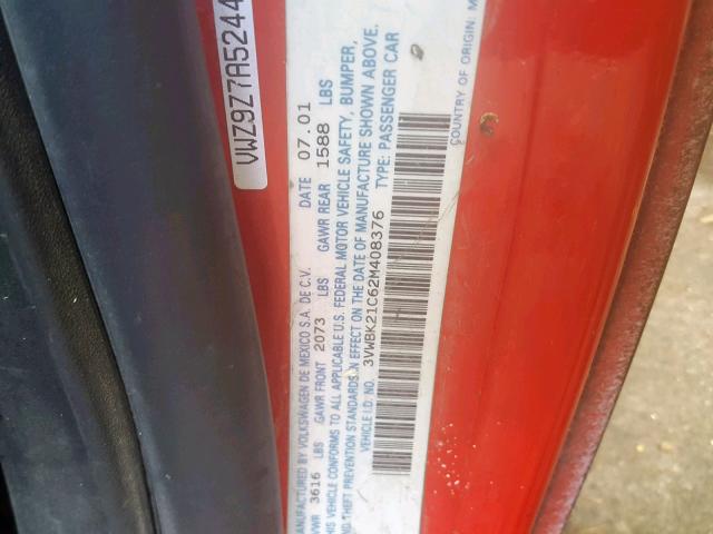 3VWBK21C62M408376 - 2002 VOLKSWAGEN NEW BEETLE შავი ფოტო 10