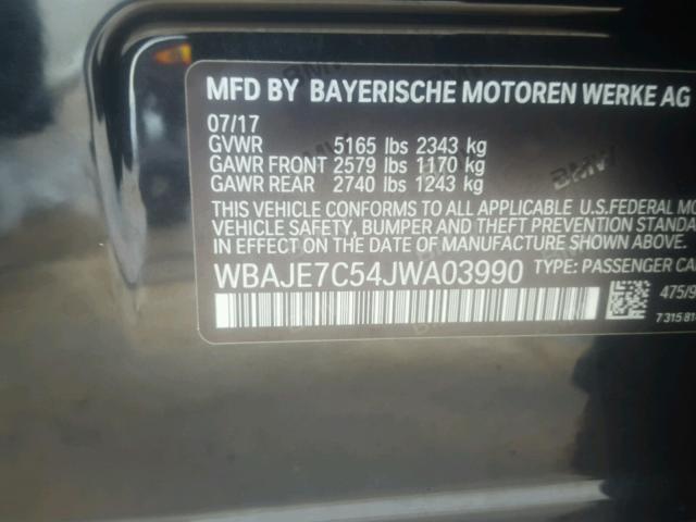 WBAJE7C54JWA03990 - 2018 BMW 540 XI BLACK photo 10