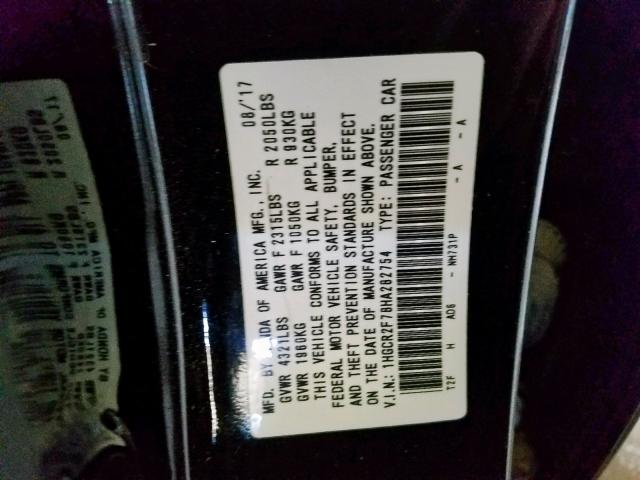 1HGCR2F78HA282754 - 2017 HONDA ACCORD EX BLACK photo 10