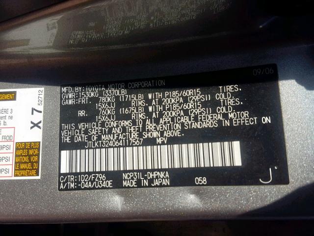 JTLKT324064117567 - 2006 TOYOTA SCION XB ვერცხლისფერი ფოტო 10