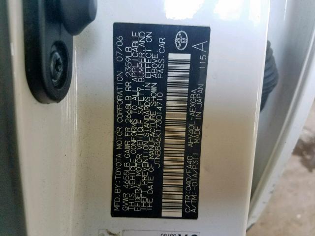 JTNBB46K173014710 - 2007 TOYOTA CAMRY NEW WHITE photo 10