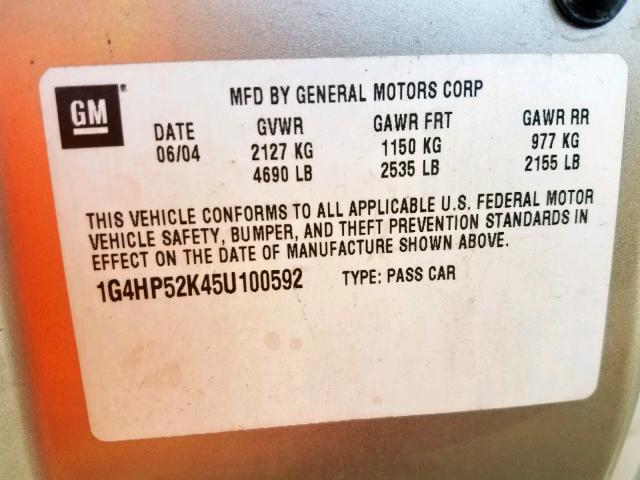 1G4HP52K45U100592 - 2005 BUICK LESABRE CU GOLD photo 10