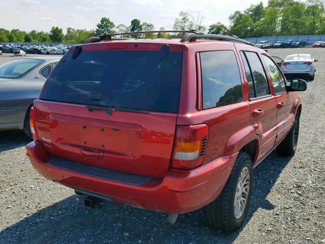 1J4GW58S84C203507 - 2004 JEEP GRAND CHER RED photo 4