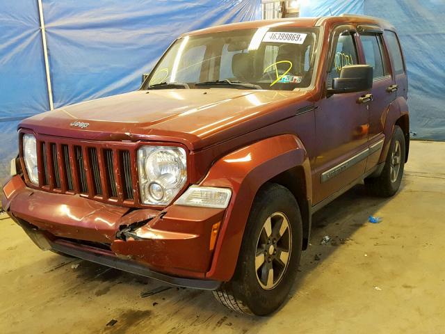 1J8GP28K58W170609 - 2008 JEEP LIBERTY SP BURGUNDY photo 2