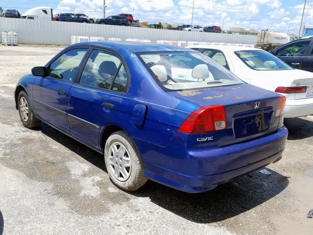 1HGES16385L008197 - 2005 HONDA CIVIC DX V BLUE photo 3