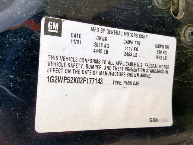 1G2WP52K82F177143 - 2002 PONTIAC GRAND PRIX BLUE photo 10