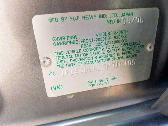 JF12G65617H716105 - 2007 SUBARU FORESTER SILVER photo 10