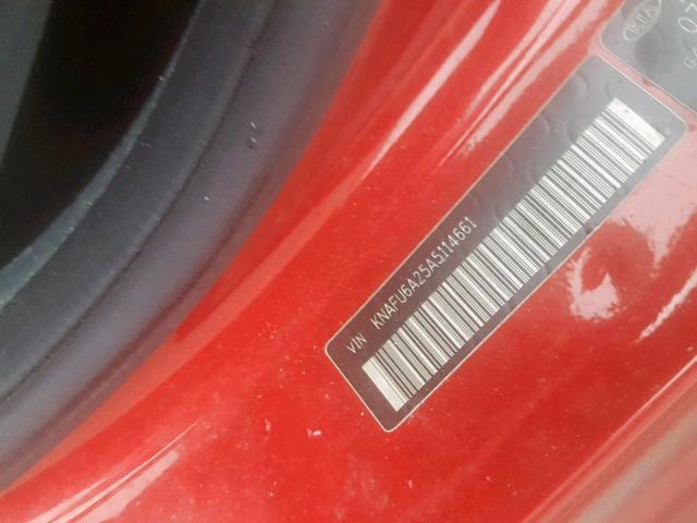 KNAFU6A25A5114661 - 2010 KIA FORTE EX RED photo 10