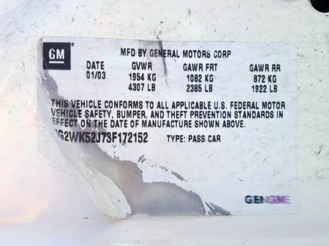 1G2WK52J73F172152 - 2003 PONTIAC GRAND PRIX WHITE photo 10