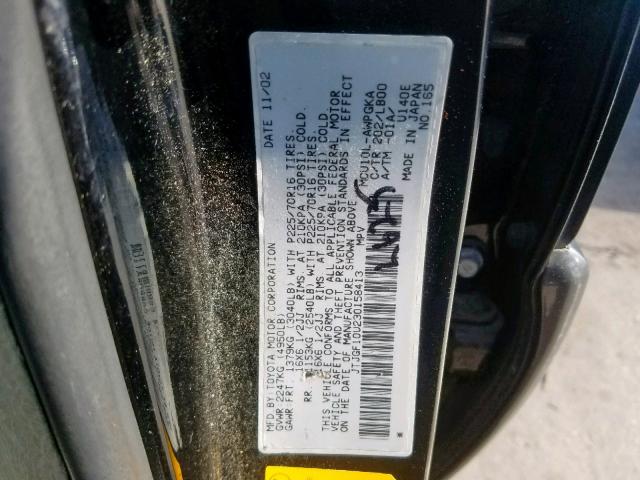 JTJGF10U230158413 - 2003 LEXUS RX 300 BLACK photo 10