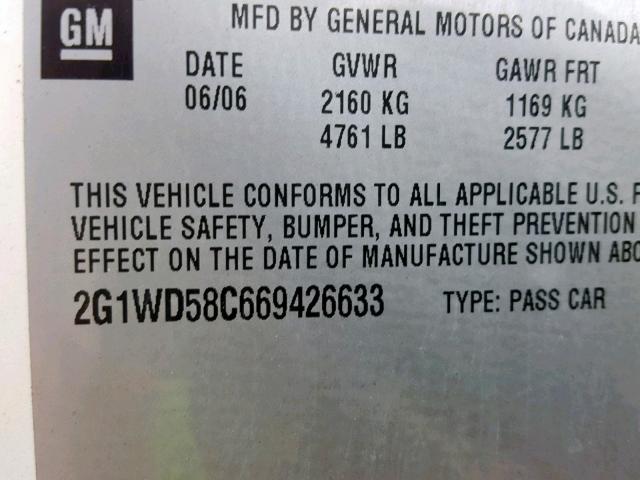 2G1WD58C669426633 - 2006 CHEVROLET IMPALA SUP თეთრი ფოტო 10