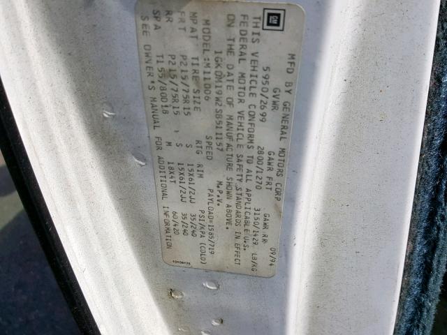 1GKDM19W2SB511157 - 1995 GMC SAFARI XT WHITE photo 10