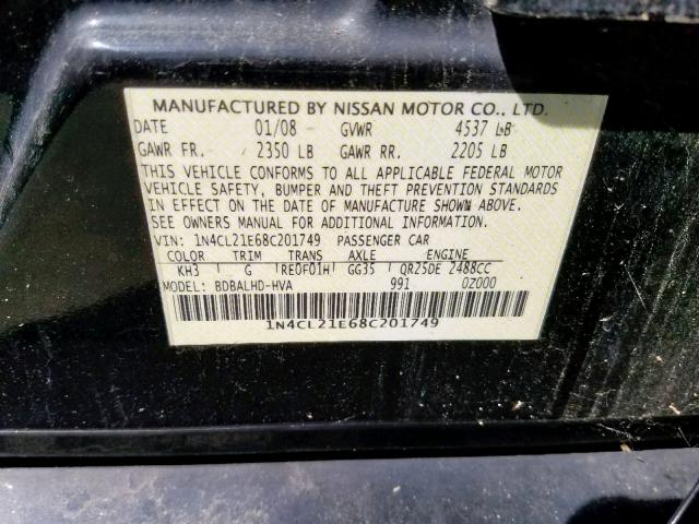 1N4CL21E68C201749 - 2008 NISSAN ALTIMA HYB GRAY photo 10