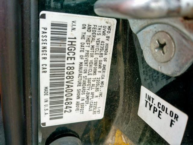 1HGCE1898VA004842 - 1997 HONDA ACCORD EX GREEN photo 10