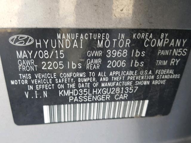 KMHD35LHXGU281357 - 2016 HYUNDAI ELANTRA GT GRAY photo 10