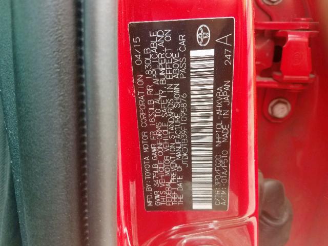 JTDKDTB39F1095876 - 2015 TOYOTA PRIUS C RED photo 10