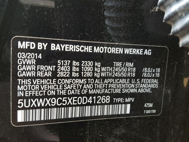 5UXWX9C5XE0D41268 - 2014 BMW X3 XDRIVE2 BLACK photo 10