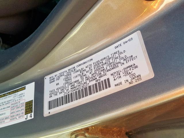 JTLKT334X40132127 - 2004 TOYOTA SCION XB 银色 照片 10