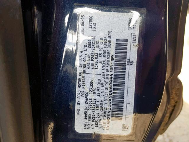 4N2DN11WXSD860444 - 1995 NISSAN QUEST XE BLUE photo 10