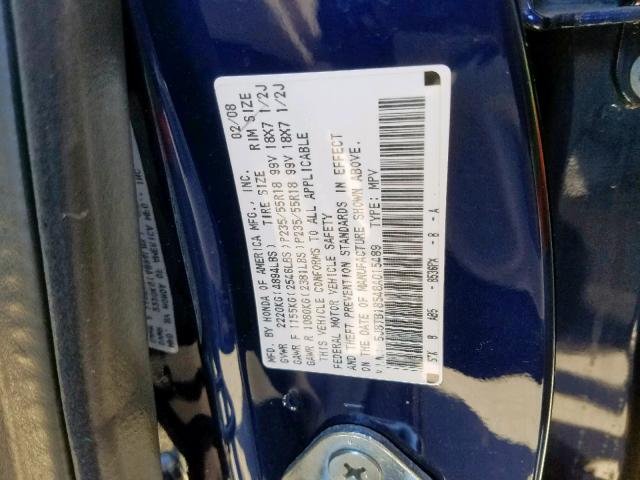 5J8TB18548A015489 - 2008 ACURA RDX TECHNO BLUE photo 10