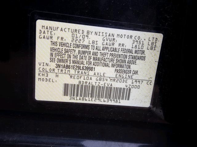 3N1AB61E29L639981 - 2009 NISSAN SENTRA 2.0 BLACK photo 10