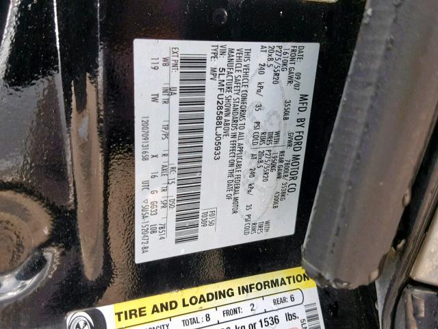 5LMFU28588LJ05933 - 2008 LINCOLN NAVIGATOR შავი ფოტო 10