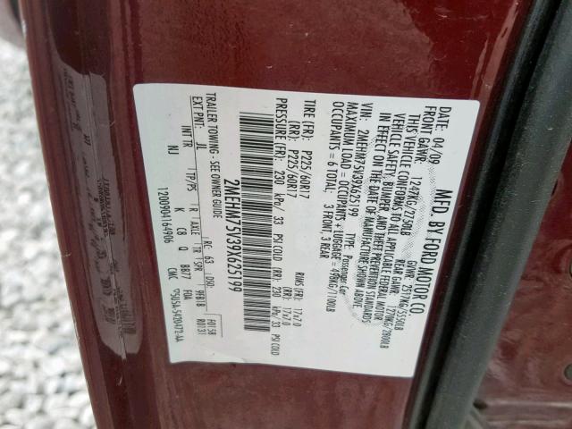 2MEHM75V39X625199 - 2009 MERCURY GRAND MARQ RED photo 10