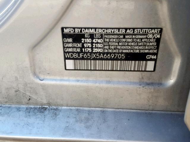 WDBUF65JX5A669705 - 2005 MERCEDES-BENZ E 320 SILVER photo 10