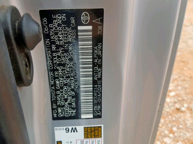 JTKDE167270149879 - 2007 TOYOTA SCION TC ვერცხლისფერი ფოტო 10