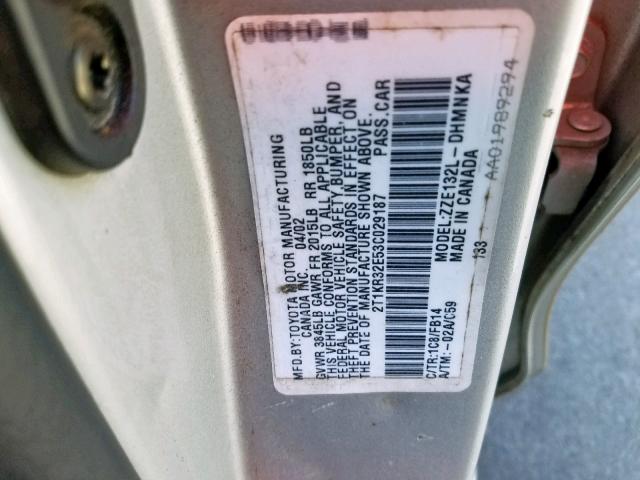 2T1KR32E53C029187 - 2003 TOYOTA MATRIX 银色 照片 10
