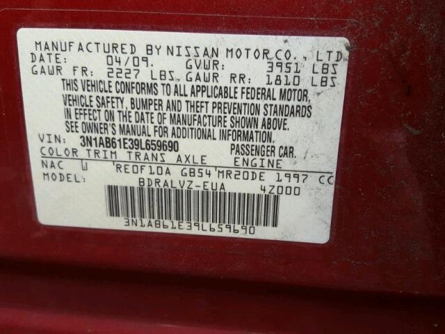 3N1AB61E39L659690 - 2009 NISSAN SENTRA 2.0 RED photo 10