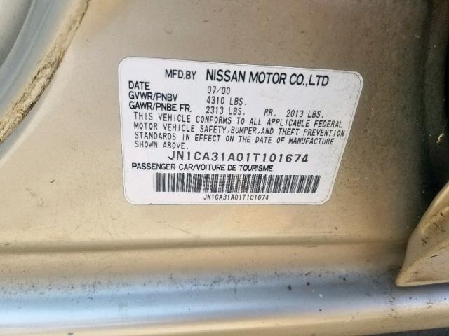 JN1CA31A01T101674 - 2001 NISSAN MAXIMA GXE GOLD photo 10