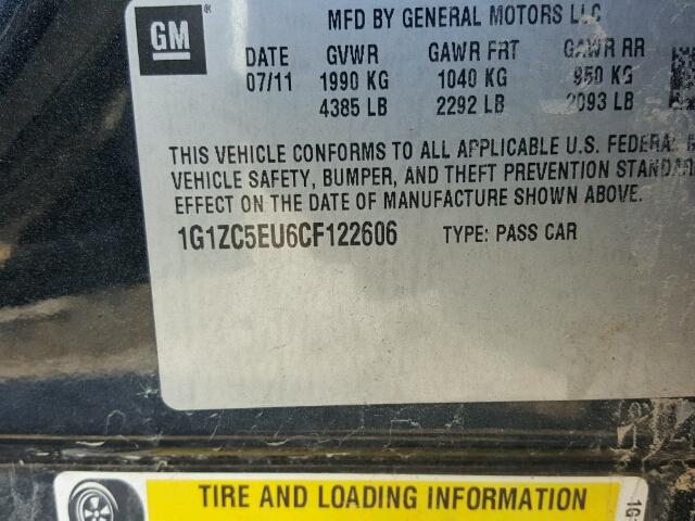 1G1ZC5EU6CF122606 - 2012 CHEVROLET MALIBU 1LT 黑色 照片 10