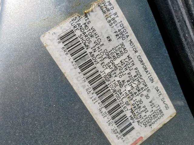 JT6GF10U8Y0072167 - 2000 LEXUS RX 300 GRAY photo 10