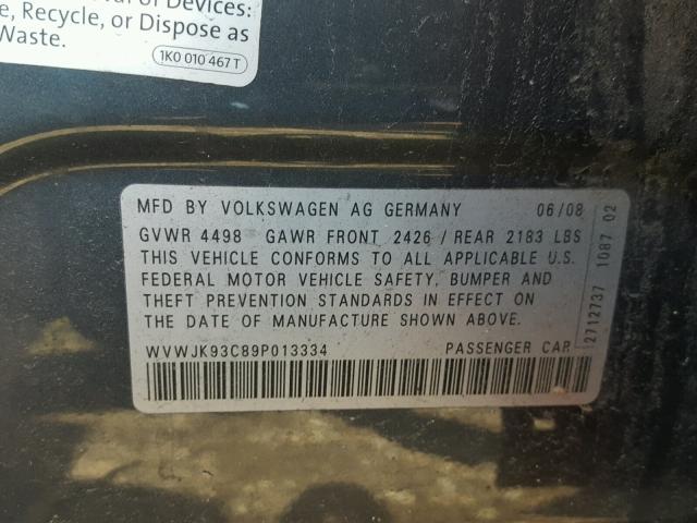 WVWJK93C89P013334 - 2009 VOLKSWAGEN PASSAT TUR GRAY photo 10