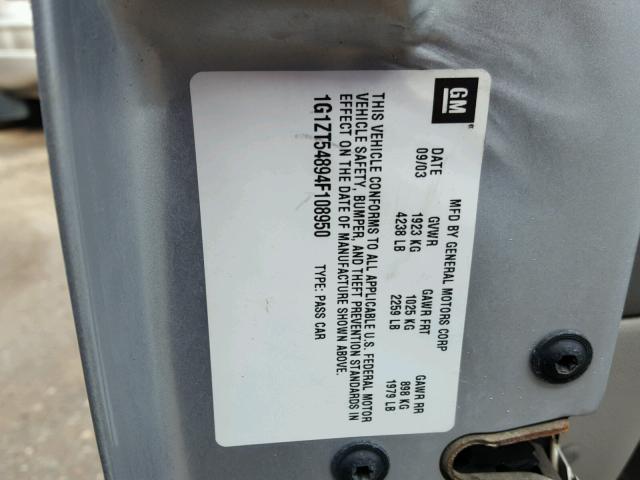 1G1ZT54894F108950 - 2004 CHEVROLET MALIBU LS SILVER photo 10