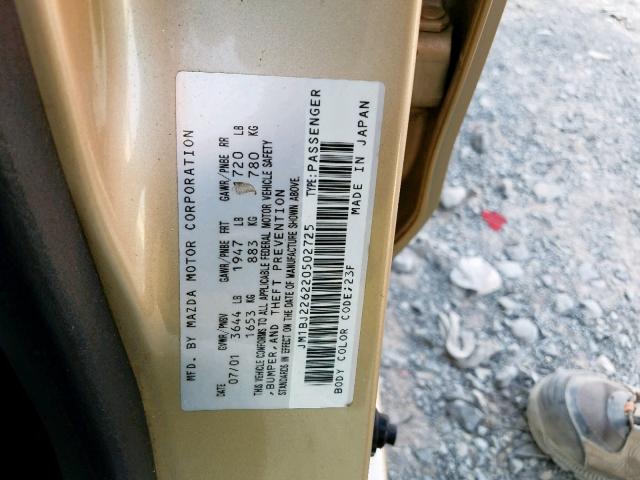 JM1BJ226220502725 - 2002 MAZDA PROTEGE DX GOLD photo 10