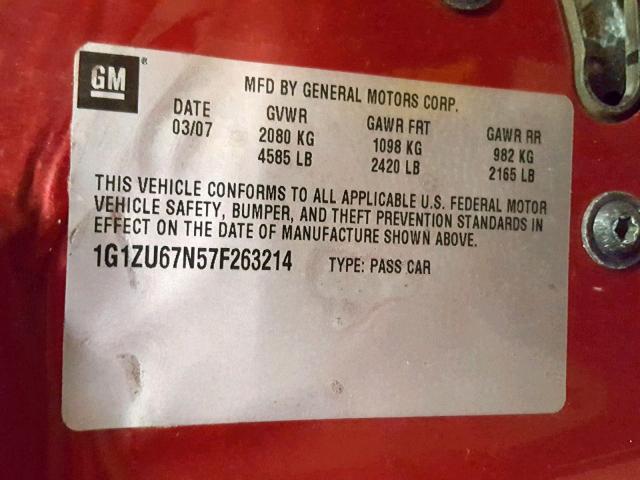 1G1ZU67N57F263214 - 2007 CHEVROLET MALIBU MAX 栗色 照片 10