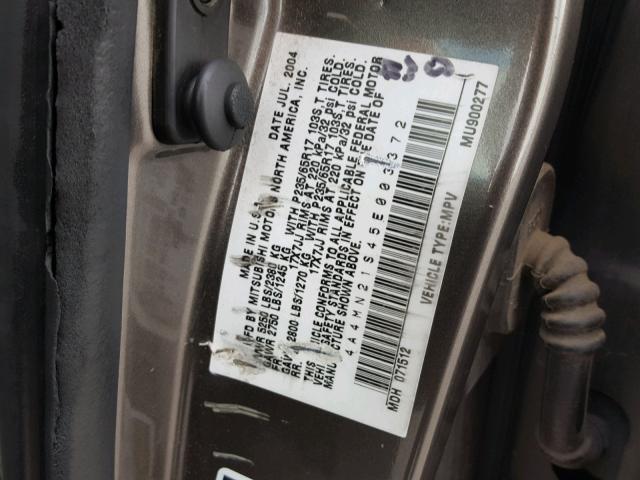 4A4MN21S45E003372 - 2005 MITSUBISHI ENDEAVOR L GRAY photo 10