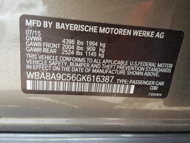 WBA8A9C56GK616387 - 2016 BMW 320 I GRAY photo 10