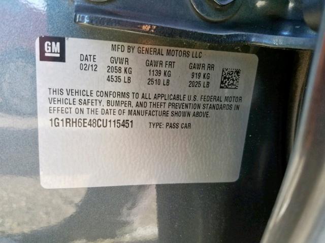 1G1RH6E48CU115451 - 2012 CHEVROLET VOLT GRAY photo 10