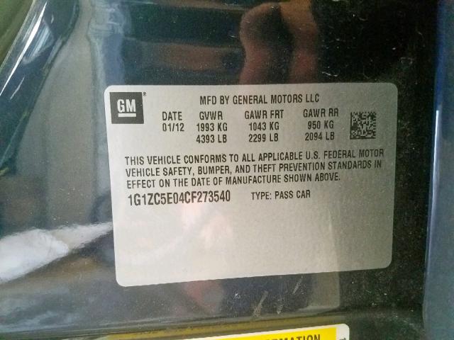 1G1ZC5E04CF273540 - 2012 CHEVROLET MALIBU 1LT  照片 10