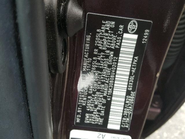 4T1BK3DB0BU402012 - 2011 TOYOTA AVALON BAS Շագանակագույն լուսանկար 10