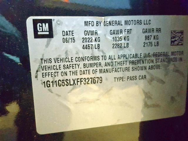 1G11C5SLXFF327679 - 2015 CHEVROLET MALIBU 1LT CHARCOAL photo 10
