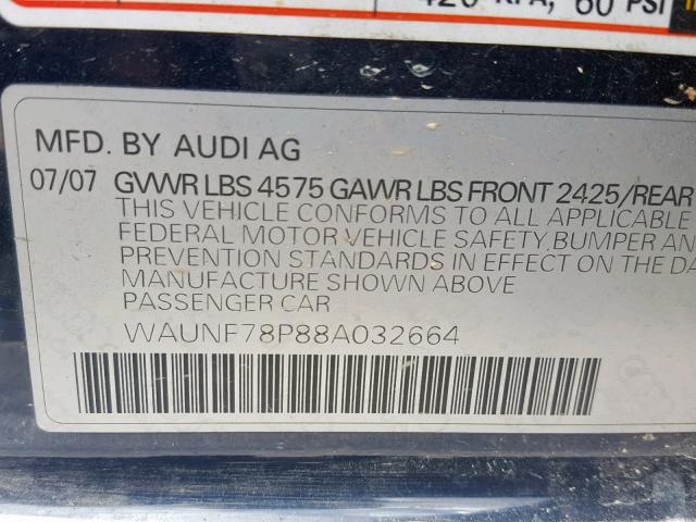 WAUNF78P88A032664 - 2008 AUDI A3 2.0 PRE BLUE photo 10