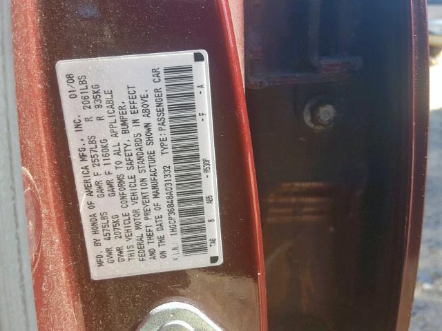 1HGCP36848A031332 - 2008 HONDA ACCORD EXL PURPLE photo 10