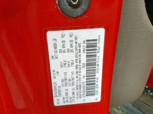 1D7HA18D24S641776 - 2004 DODGE RAM 1500 S RED photo 10